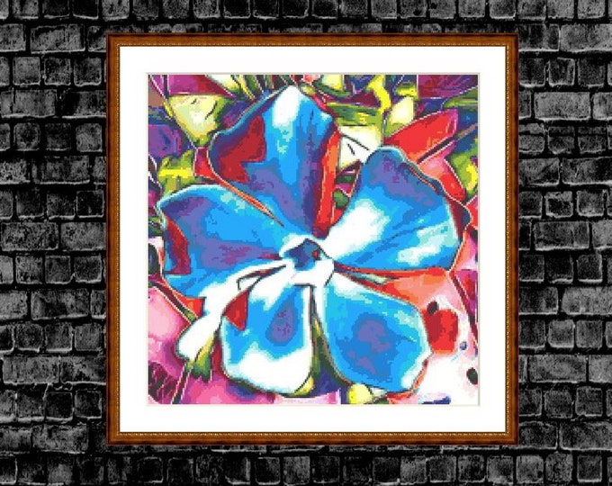 Featured listing image: Cross stitch pattern flower, embroidery template PDF cross stitch, blossom periwinkle colorful cross stitch, good mood picture, instant download