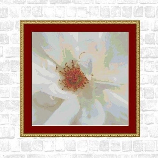 Cross stitch pattern White Rose, embroidery template pdf cross stitch, center blossom, lifelike, instant download
