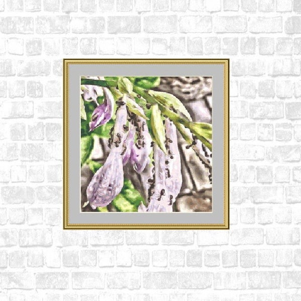 Cross stitch pattern hosta with ants, embroidery template pdf cross stitch instant download, embroider nature flower