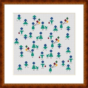 Kruissteekpatroon kleine schattige mensen, kruissteek borduurpatroon PDF-bestand direct downloaden