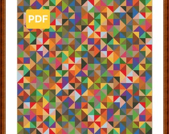 クロスステッチパターン「パッチワーク トライアングル コンフェッティ」、画像サイズ約30 x 30 cm、クロスステッチ刺繍パターンPDFファイル、即時ダウンロード