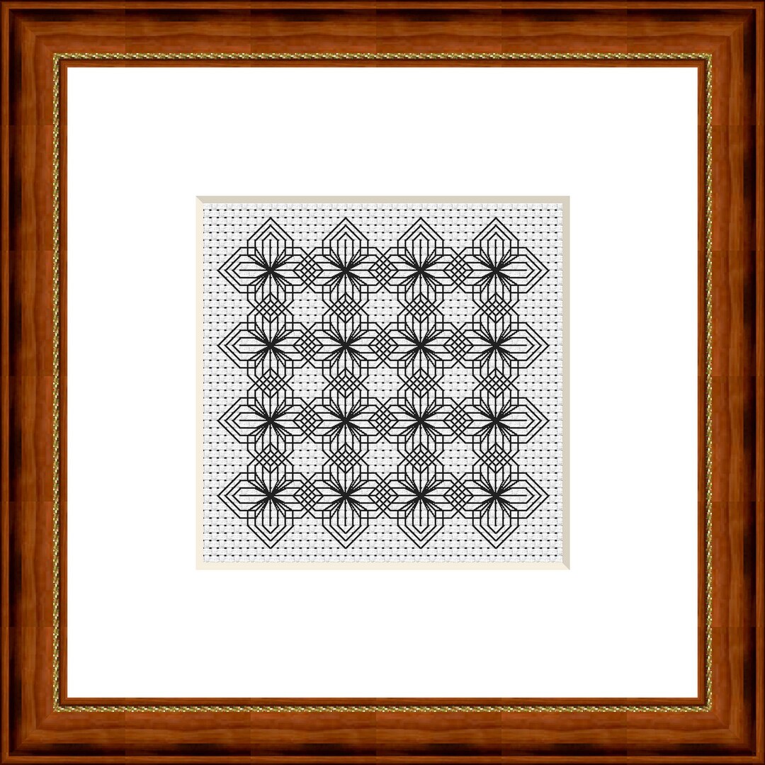 Cm Pattern Blackwork Floral Pattern, Two-tone, Image Size Approx. 7 X 7 Cm, Small ...