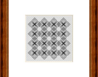 Blackwork floral pattern, two-tone, image size approx. 7 x 7 cm, small pattern in blackwork, embroidery pattern PDF file, instant download