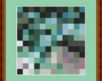 Motif de point de croix mosaïque vert gris, taille du motif env. 15 x 15 cm, modèle de broderie au point de croix fichier PDF téléchargement instantané.