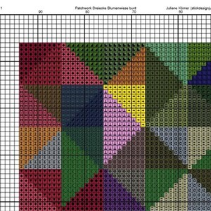 Cross stitch pattern patchwork triangles flower meadow, image size approx. 30 x 30 cm, cross stitch embroidery pattern PDF file instant download image 3