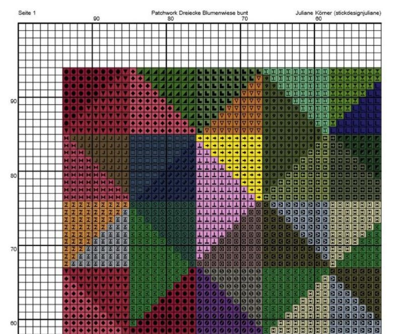 Cross stitch pattern patchwork triangles flower meadow, image size approx. 30 x 30 cm, cross stitch embroidery pattern PDF file instant download image 3