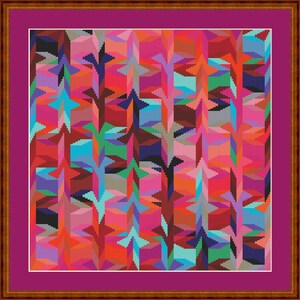 Korsstygnsmönster, lapptäcke med en twist, rosa och blått, korsstygnsbroderimall PDF-fil, omedelbar nedladdning, bildstorlek ca 30 x 30 cm bild 6