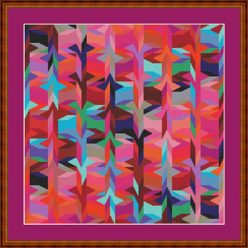 Korsstygnsmönster, lapptäcke med en twist, rosa och blått, korsstygnsbroderimall PDF-fil, omedelbar nedladdning, bildstorlek ca 30 x 30 cm bild 6