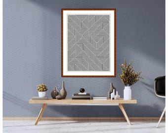 Patrón de punto de cruz, líneas geométricas, gráfico de bordado monocromático, tamaño de la imagen aprox. 30 x 40 cm, archivo PDF del patrón de punto de cruz, descarga instantánea.