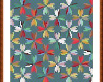 Cross-stitch patchwork pattern, two designs, flowers with a checkerboard pattern, image size approx. 30 x 30 cm, xstitch embroidery pattern PDF file, instant download