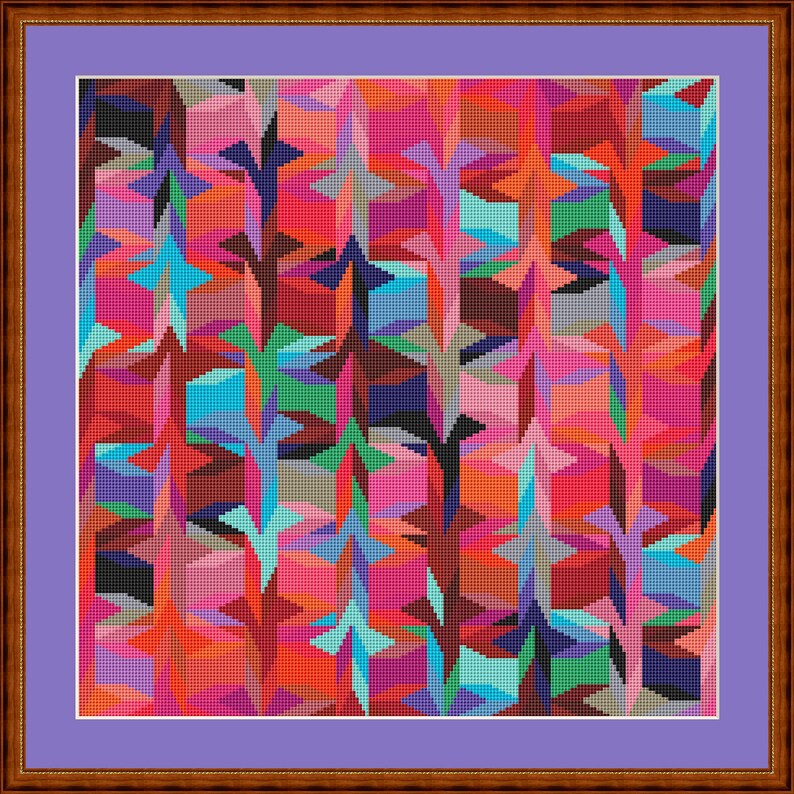 Korsstygnsmönster, lapptäcke med en twist, rosa och blått, korsstygnsbroderimall PDF-fil, omedelbar nedladdning, bildstorlek ca 30 x 30 cm bild 5