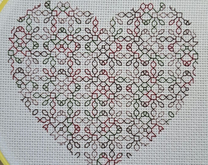 Featured listing image: Blackwork Heart, embroidery pattern PDF file, image size approx. 11 x 10 cm, small heart with blackwork pattern