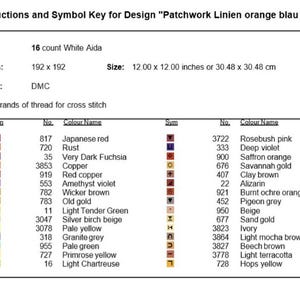 Pu&ograve; includere: Un grafico di punto croce con una chiave di simboli e un elenco di colori. Il grafico include 16 colori DMC con nomi e numeri. Il modello &egrave; per un design di 12 x 12 pollici, utilizzando 192 x 192 punti su tela Aida bianca a 16 fili.