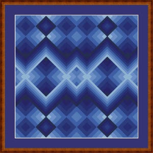 Peut inclure: Motif g&eacute;om&eacute;trique abstrait avec un sch&eacute;ma de couleurs bleu et blanc. Le motif est compos&eacute; de carr&eacute;s et de diamants qui se chevauchent.