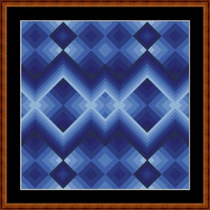 Peut inclure: Motif g&eacute;om&eacute;trique abstrait avec un motif r&eacute;p&eacute;titif en forme de diamant dans des tons de bleu.