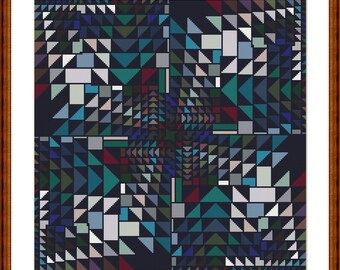 Kreuzstichmuster Patchwork Kaleidoskop blau, Bildgröße ca. 30x30 cm, Kreuzstich Stickvorlage PDF-Datei Sofortdownload