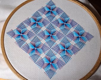 Blackwork Combination Violet Turquoise, image size approx. 15 x 15 cm, geometric embroidery pattern, embroidery template PDF file