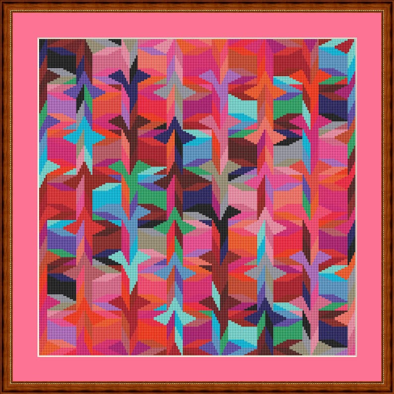 Korsstygnsmönster, lapptäcke med en twist, rosa och blått, korsstygnsbroderimall PDF-fil, omedelbar nedladdning, bildstorlek ca 30 x 30 cm bild 1