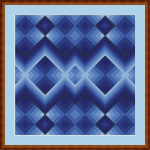 Peut inclure: Motif g&eacute;om&eacute;trique abstrait avec un motif r&eacute;p&eacute;titif en forme de diamant dans des tons de bleu.