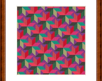 Offset stelle patchwork schema punto croce, download istantaneo del file PDF del modello di ricamo a punto croce