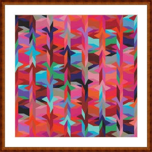 Korsstygnsmönster, lapptäcke med en twist, rosa och blått, korsstygnsbroderimall PDF-fil, omedelbar nedladdning, bildstorlek ca 30 x 30 cm bild 7