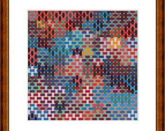 Wild weave pattern blue orange in cross stitch, size approx. 15 x 15 cm, cross stitch pattern PDF file instant download