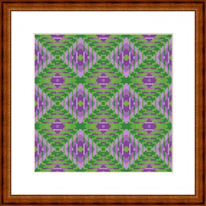 Schema punto croce motivo a quadri viola verde, dimensioni immagine ca. 15 x 15 cm, modello di ricamo a punto croce file PDF download immediato