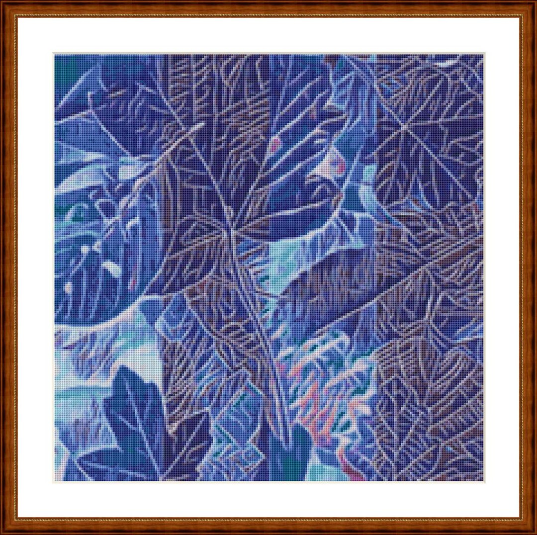Cross Stitch Pattern Leaves Collage Blue, Size 30 X 30 Cm, Cross Stitch ...