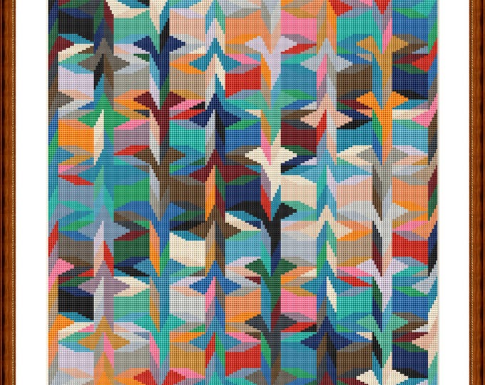 Featured listing image: Cross stitch pattern patchwork slightly different blue yellow, image size approx. 30 x 30 cm