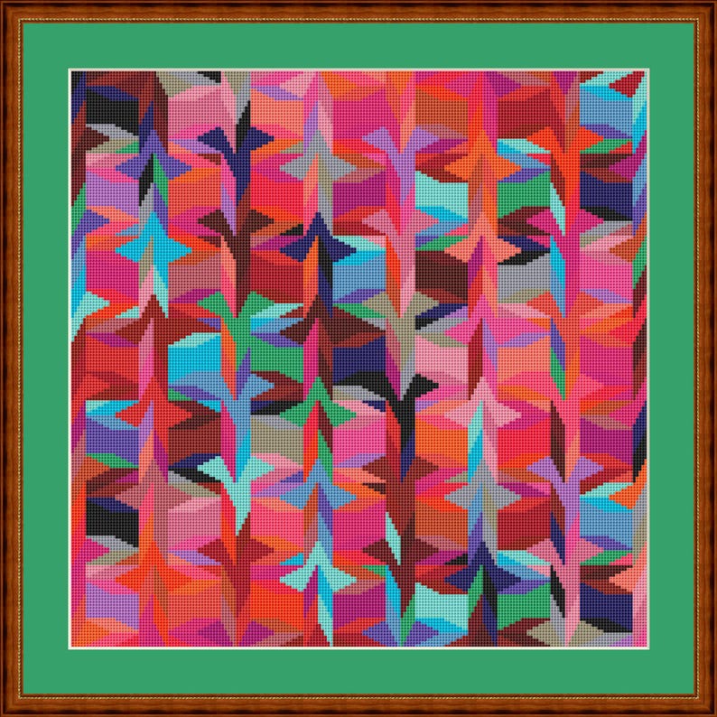 Korsstygnsmönster, lapptäcke med en twist, rosa och blått, korsstygnsbroderimall PDF-fil, omedelbar nedladdning, bildstorlek ca 30 x 30 cm bild 4