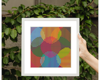 Cross stitch pattern line circles shifted into each other colorful, image size approx. 15 x 15 cm, cross stitch embroidery template PDF file instant download