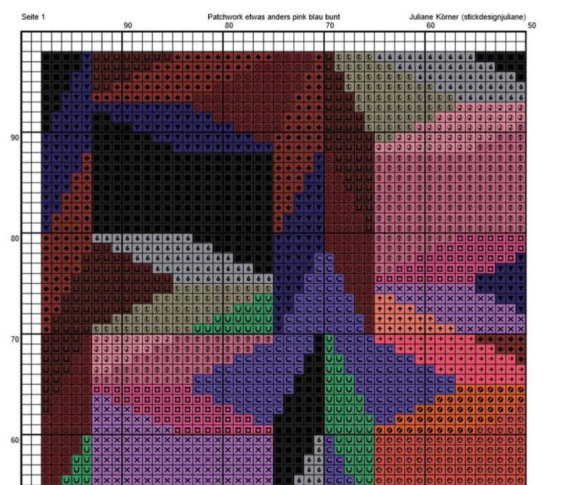 Korsstygnsmönster, lapptäcke med en twist, rosa och blått, korsstygnsbroderimall PDF-fil, omedelbar nedladdning, bildstorlek ca 30 x 30 cm bild 2