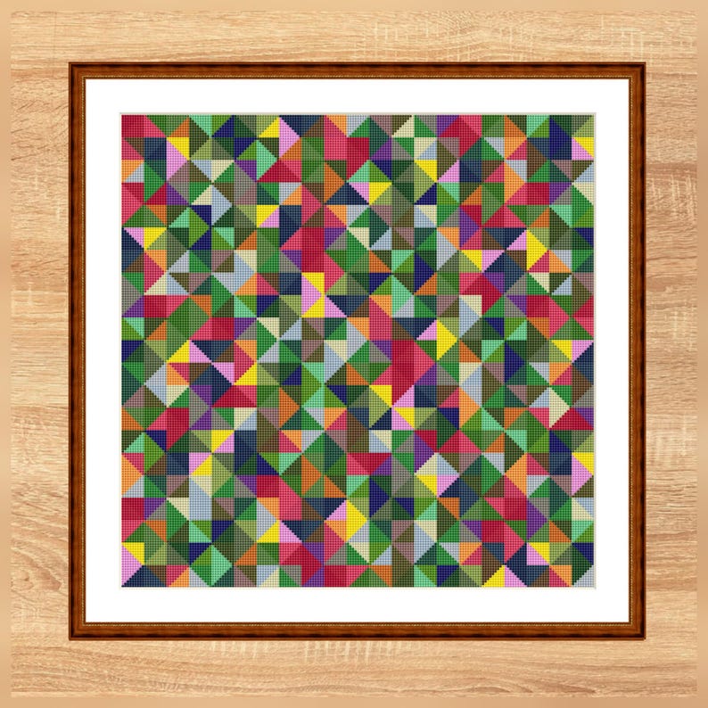 Cross stitch pattern patchwork triangles flower meadow, image size approx. 30 x 30 cm, cross stitch embroidery pattern PDF file instant download image 1