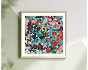 Kreuzstichmuster Patchwork Reste, rot blau, Bildgröße ca. 30x30 cm, Kreuzstich Stickvorlage PDF-Datei Sofortdownload