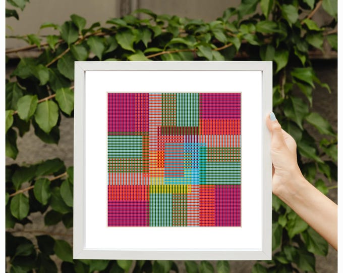 Featured listing image: Cross stitch pattern lines shifted into each other, geometric cross stitch pattern, cross stitch embroidery template PDF file instant download