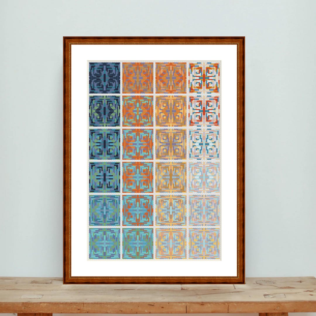 Cross Stitch Pattern Color Study Geometric Orange Blue Beige, Image ...
