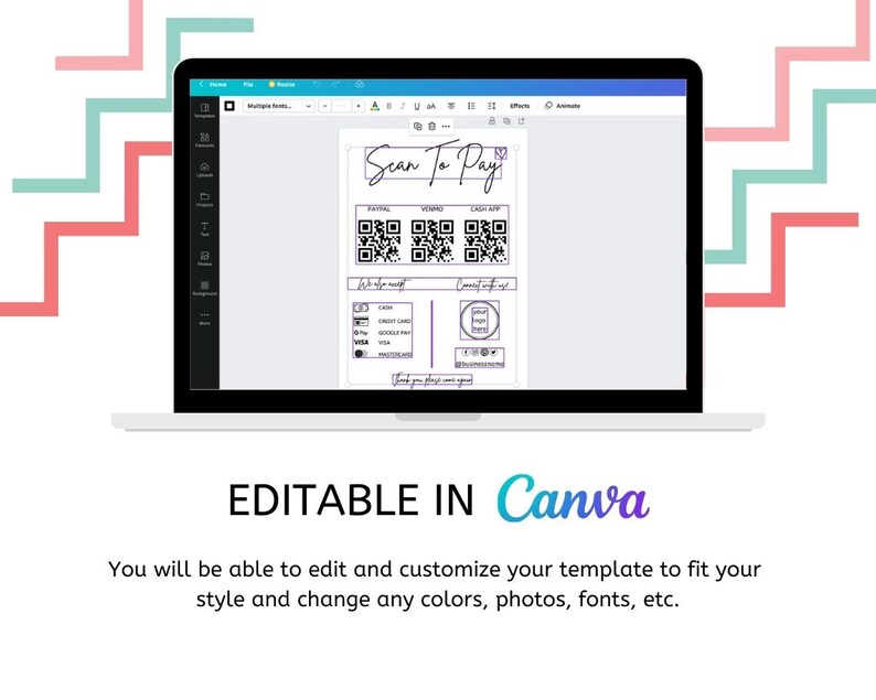 Editable Qr Permit Scan Editable Scan to Pay Sign, QR Code Sign Template, Small Business ...