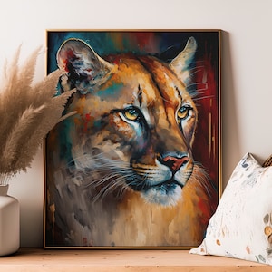 Cougar digital download, Puma mountain lion painting print 2X3, 3X4, 4X5, 11X14, ISO JPG format instant download