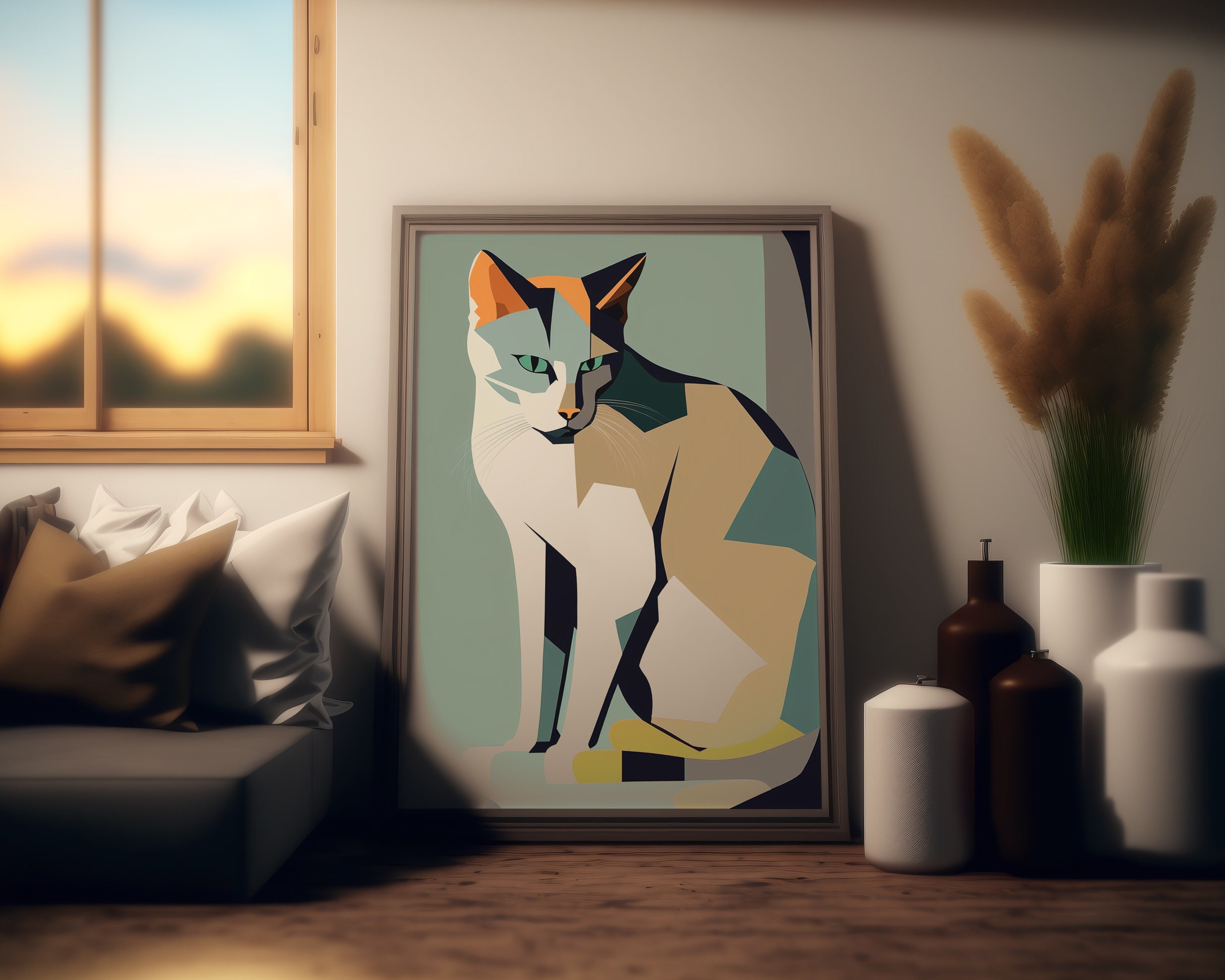 Eclectic Mid-century Modern Cat Digital Download, Downloadable Mid ...