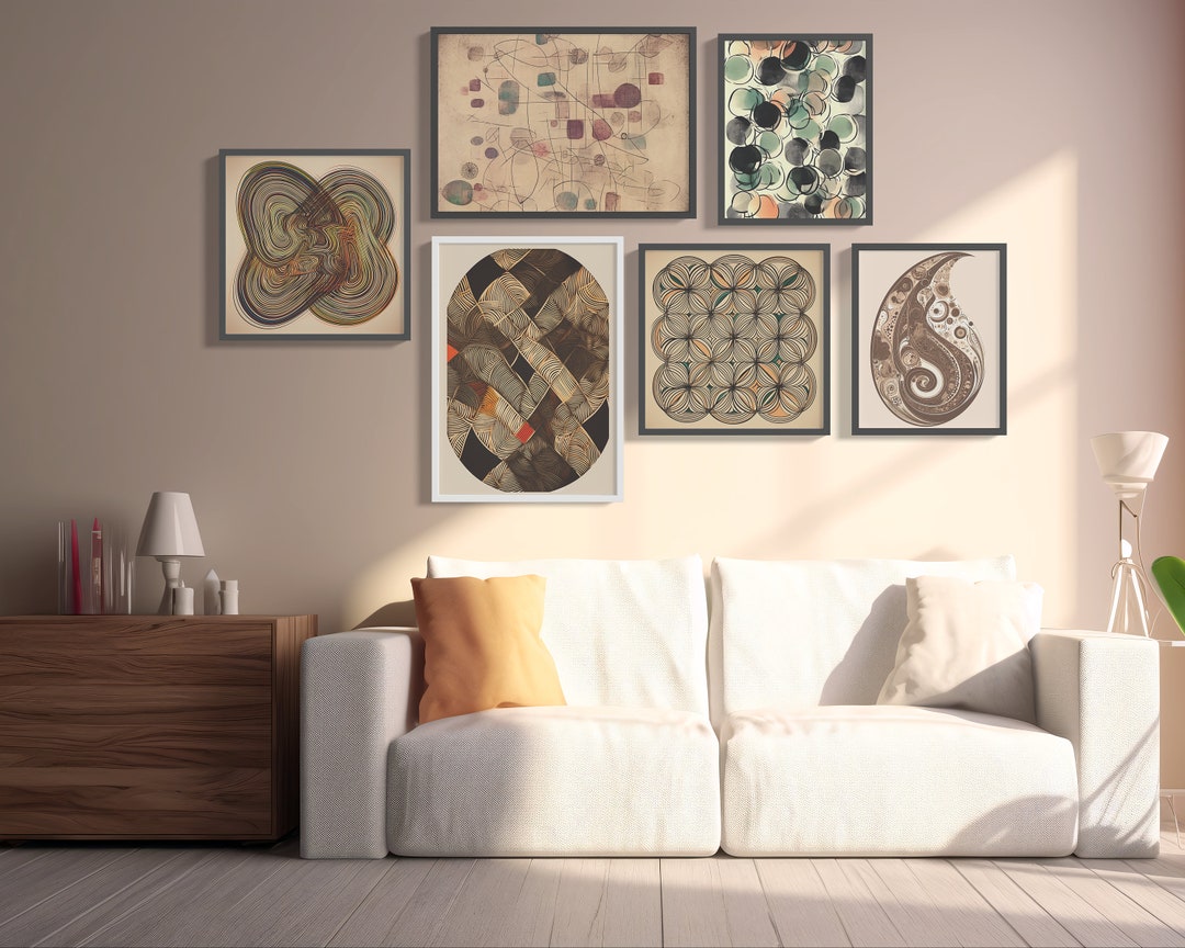 Abstract Mid-century Modern Wall Art Set of 6, Downloadable