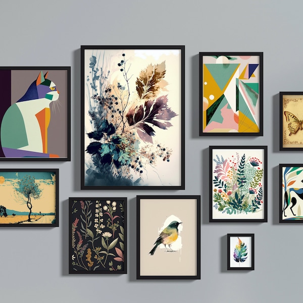 Eclectic Mid-Century Modern wall art set, Downloadable Mid-Century Modern decor, instant download gallery set