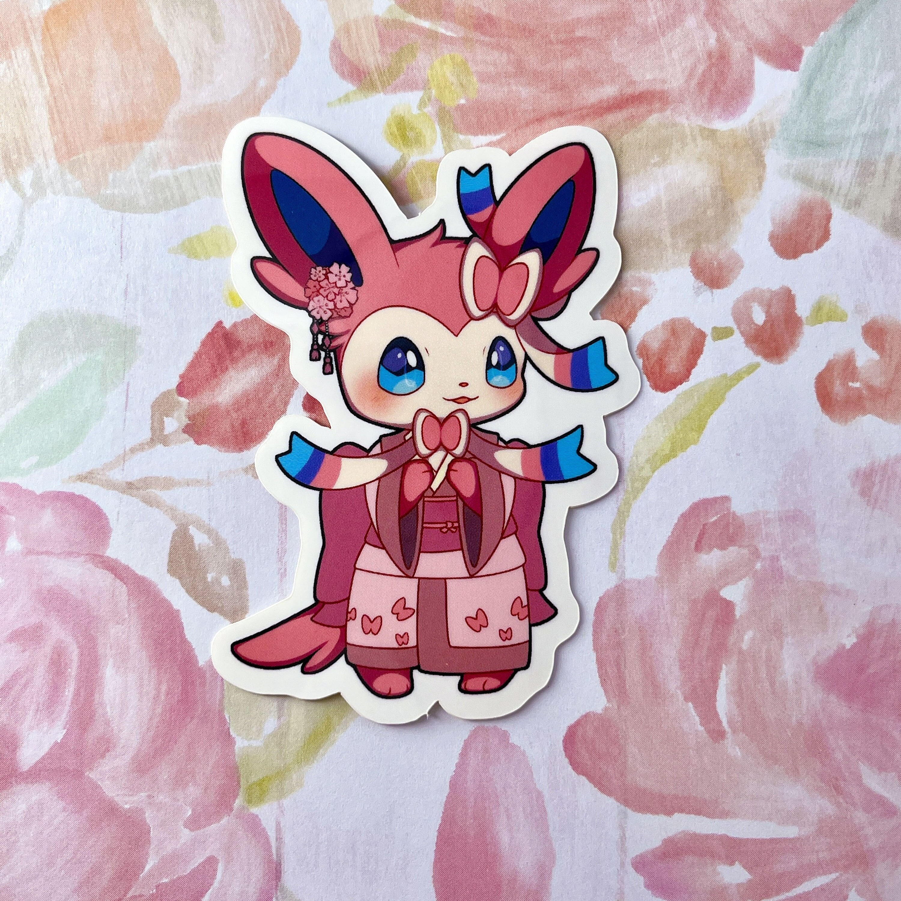 Pokemon eeveelutions kimono Kawaii animals- HOLOGRAPHIC VINYL STICKERS -  Stationery Scrapbooking Bullet Journal Planner Anime Manga Cute