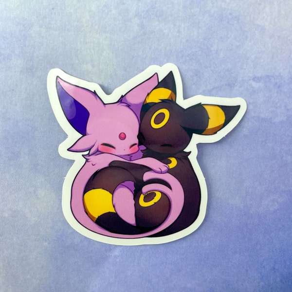 Espeon and Umbreon Sleeping Sticker | Cute Kawaii 3 inch Waterproof Decal | Decorate Laptops, Waterbottles, Game Consoles & more