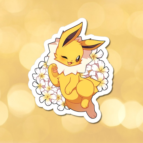 Jolteon with Flowers Sticker | Cute Kawaii 3 inch Waterproof Vinyl Decal | Decorate Laptops, Waterbottles, Game Consoles & more