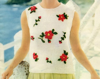 Vintage Reynold knit sleeveless vest sweater women's pattern La Costa 1960s PDF PATTERN ONLY