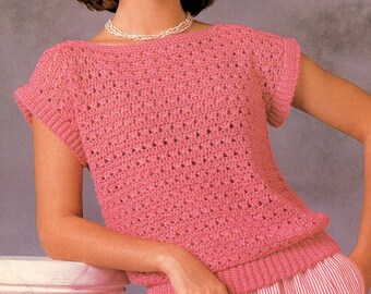 Crochet women's boatneck pullover sweater vintage 1980s PDF PATTERN ONLY