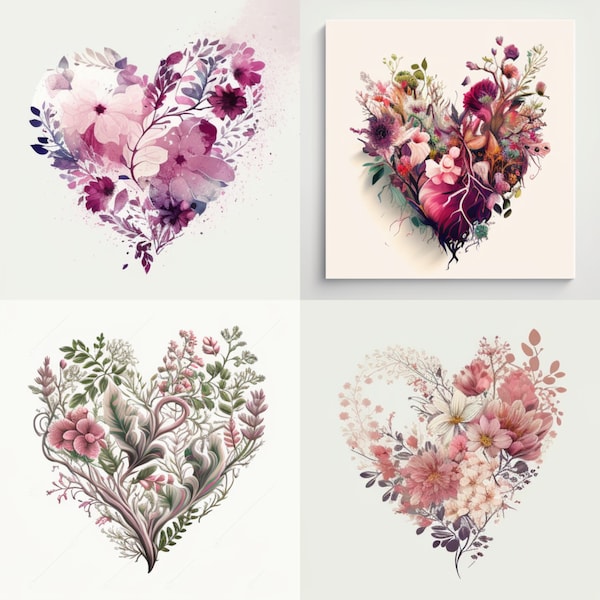 Floral Heart Bundle. 36+ PNG/JPG files Digital Download, Printable download