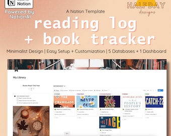 Reading Log Notion Template | Simple Notion Template | Digital Reading Log | Digital Library | Book Review | Reading Journal | Reading Goals