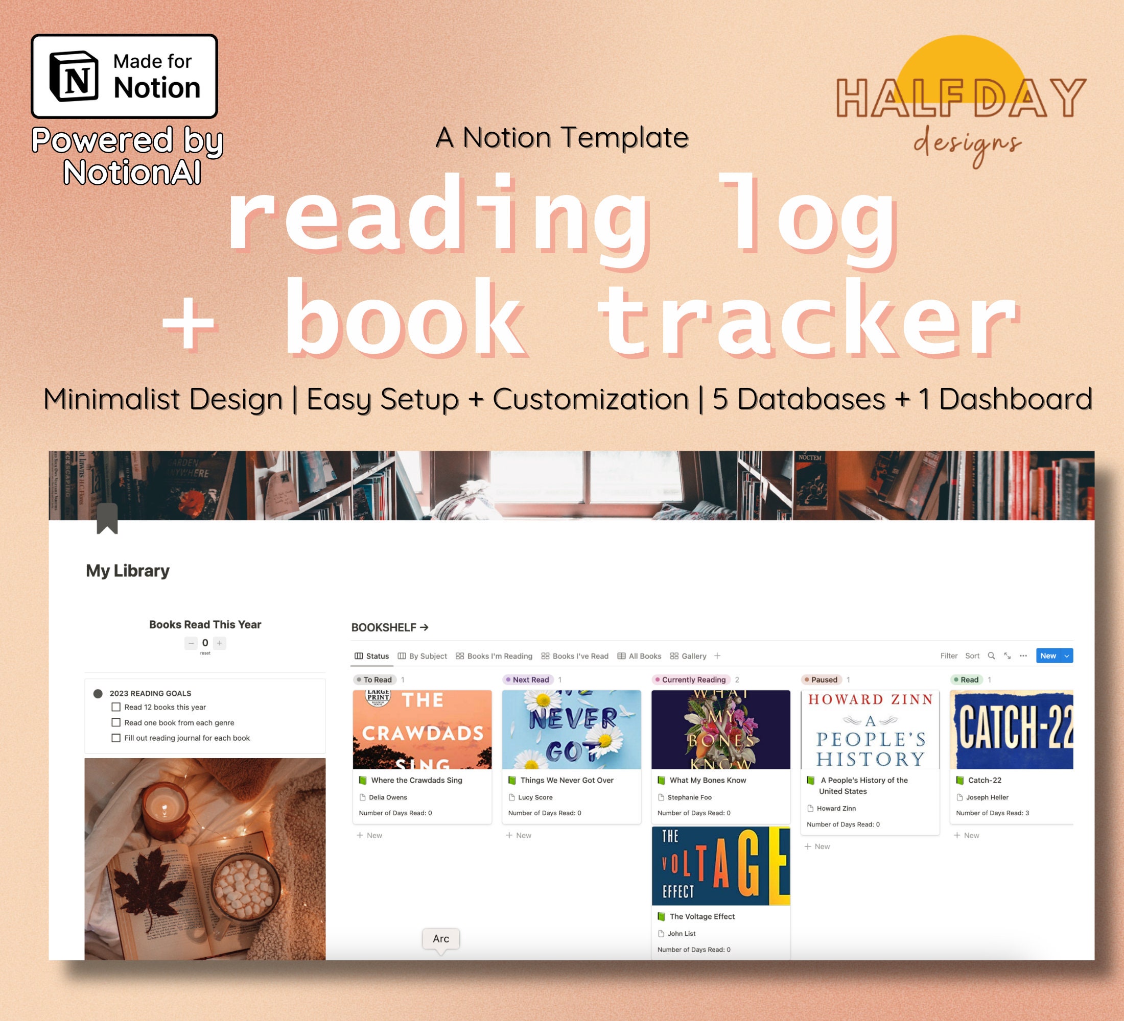 Reading Log Notion Template Simple Notion Template Digital Reading Log