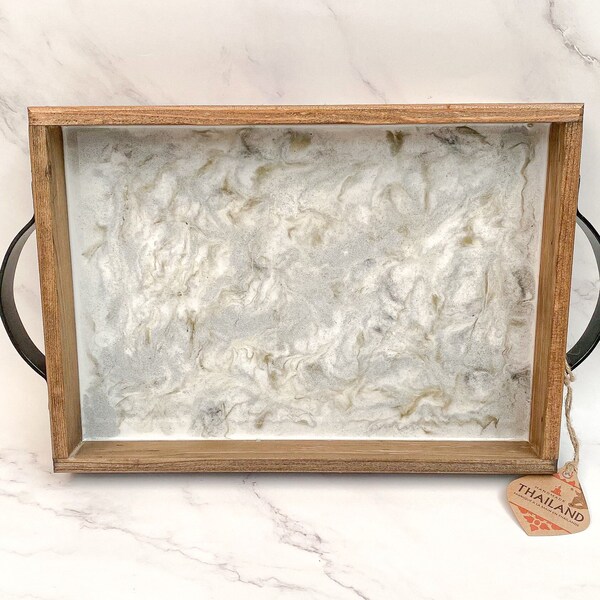 Granite | Marble Inspired | Decorative Resin Tray | Wooden Tray | White and Pearl Gray | Home Decor | Rectangle Tray